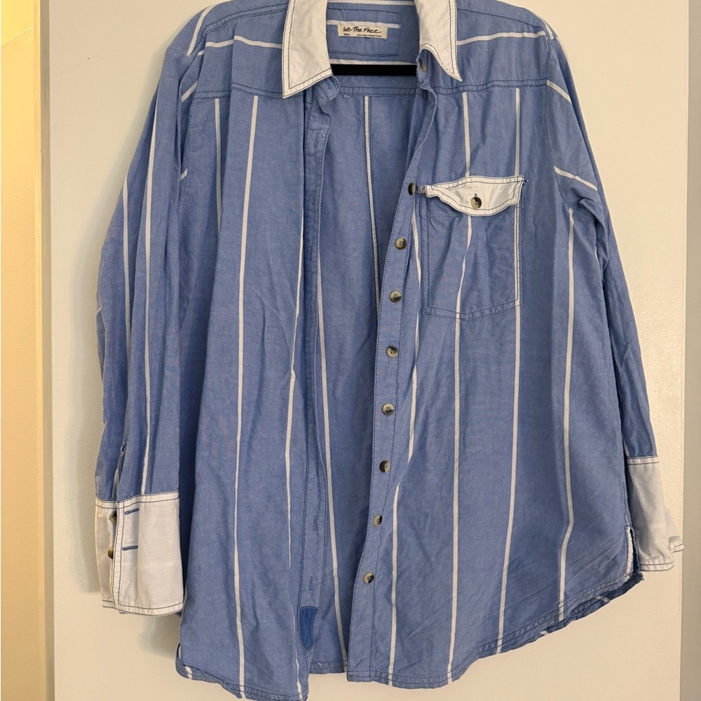 Free People Blue Striped Button-Up Shirt